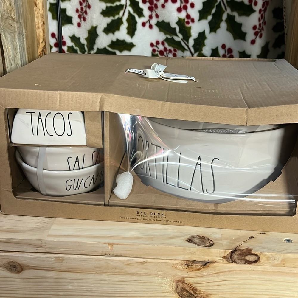 Rae Dunn Taco Holder,Dip Bowls& Tortilla Warmer Set